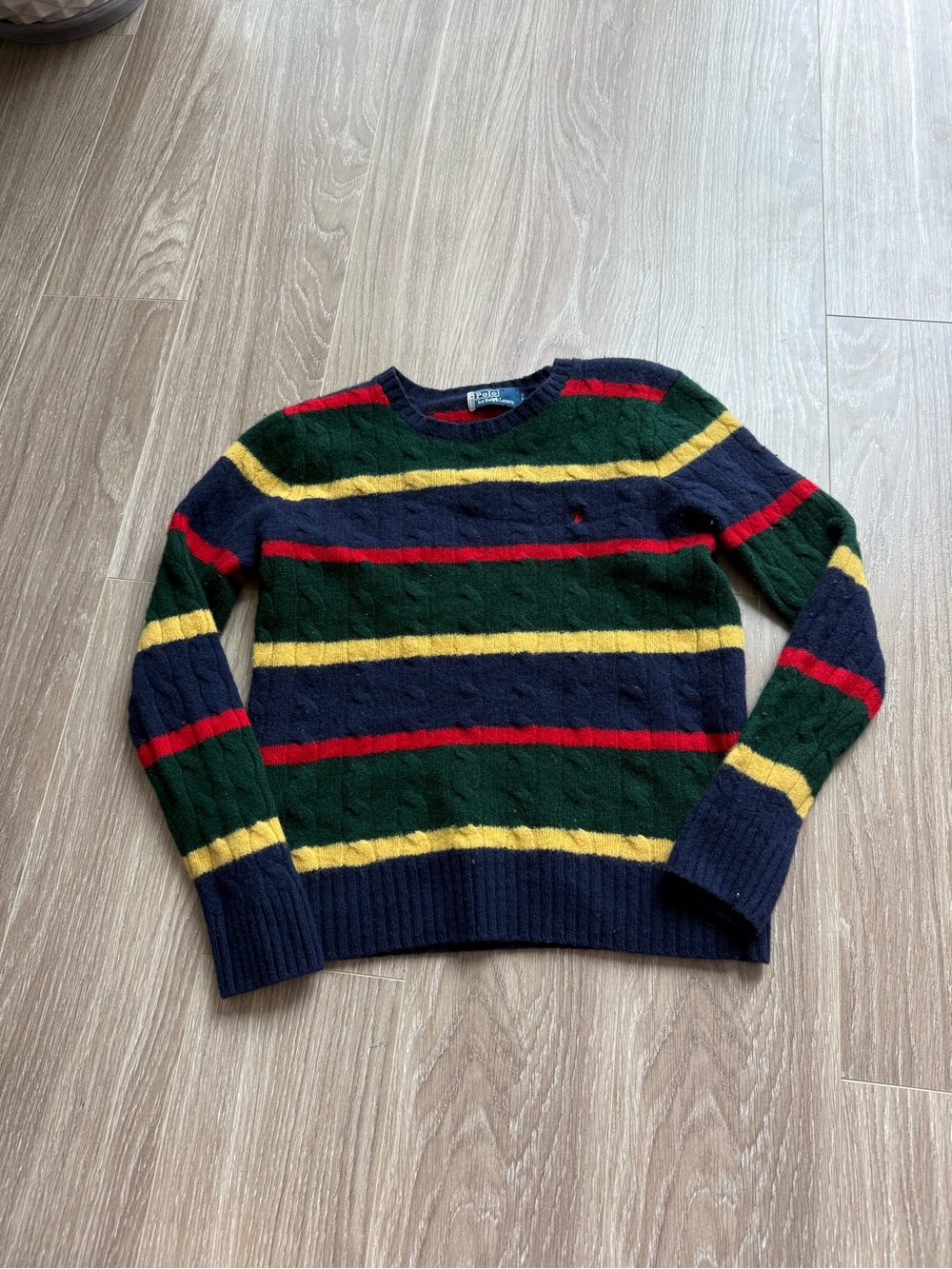 Polo Ralph Lauren Striped Cable-Knit Crewneck Sweater - Navy/Green/Red/Yellow